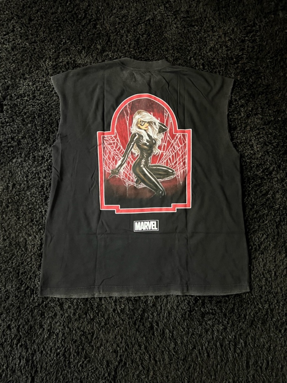 Marvel Black Sleeveless Tank Top with Red Spider-Woman Graphic